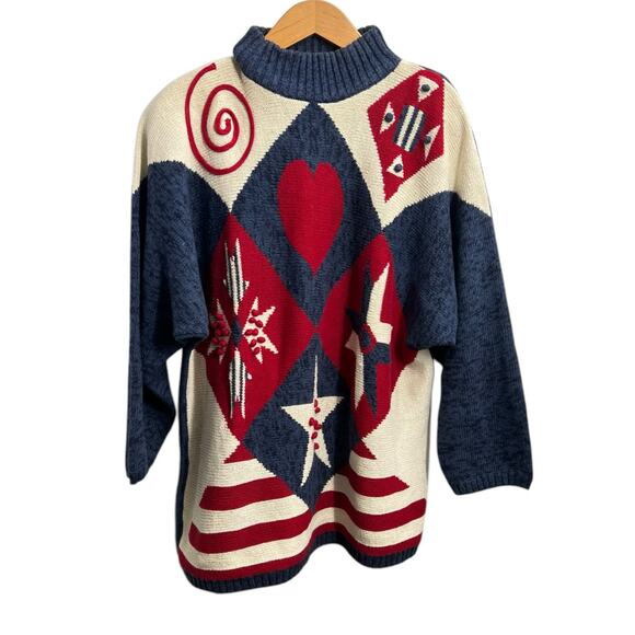 Vintage JASON MAXWELL Ramie Cotton Knit Red, White, & Blue Sweater Women's XL - Picture 1 of 11